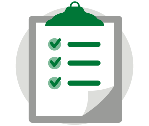 An icon of a clipboard with items checked off a list.
