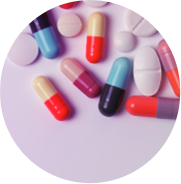 various pills and medication on an counter