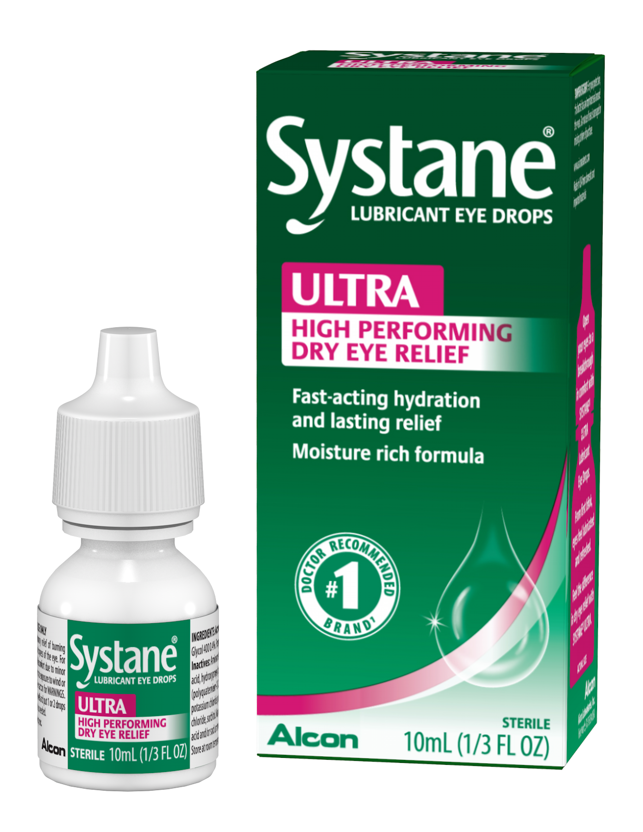 Systane Ultra High Performing Dry Eye Relief Lubricant Eye Drops product box by Alcon