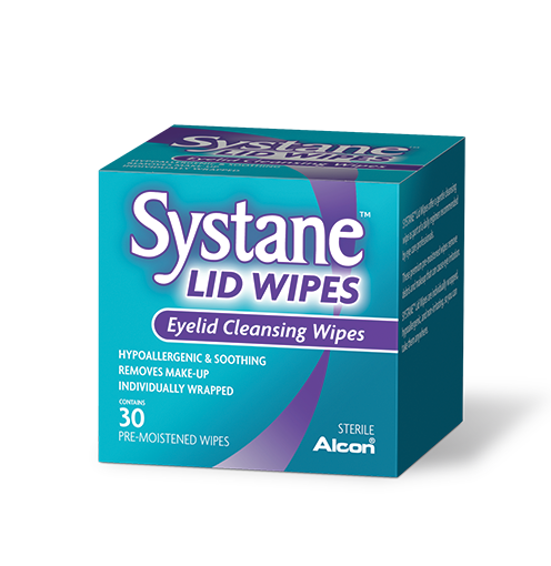 Systane Lid Wipes, Eyelid Cleansing Wipes product box by Alcon