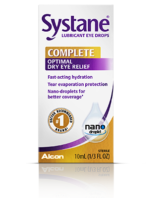 Systane Complete lubricant dry eye relief eye drops products box by Alcon