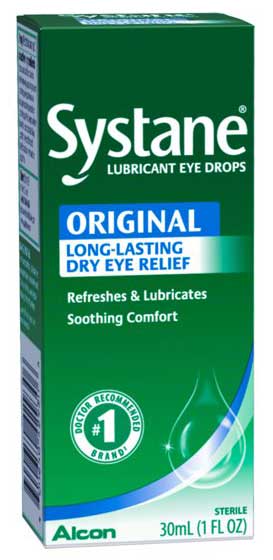 Systane Original Long-Lasting Dry Eye Relief Lubricant Eye Drops product box by Alcon