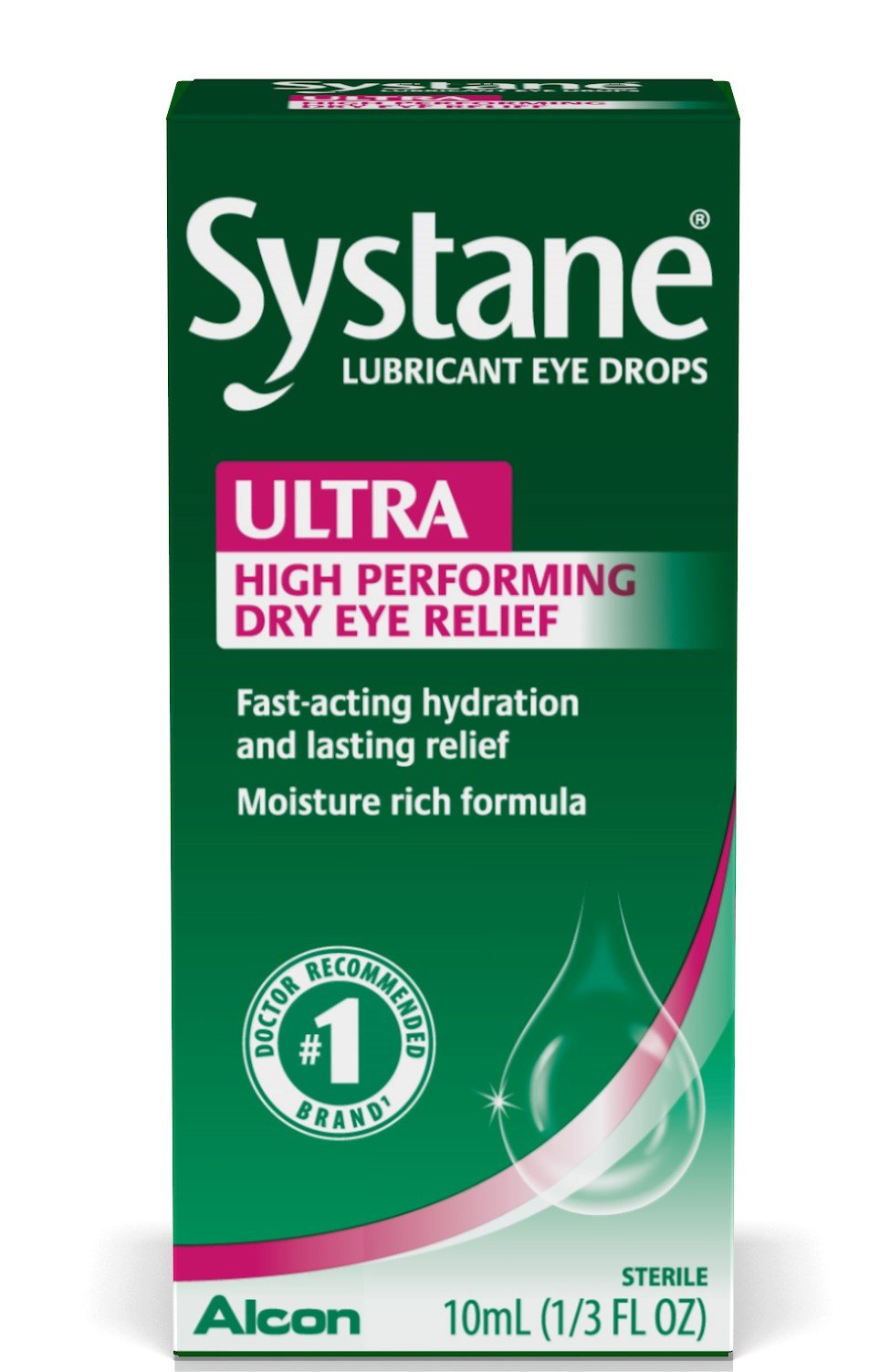 Systane Ultra High Performing Dry Eye Relief Lubricant Eye Drops product box by Alcon