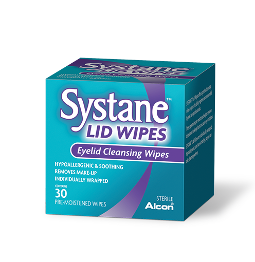 Systane Lid Wipes, Eyelid Cleansing Wipes product box by Alcon