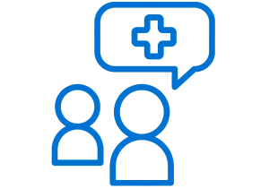 An icon of a patient that is having a conversaiont with their doctor about medical issues.