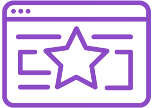 A stylized purple icon representing a web page with a star symbol in the center. The icon features a browser window outline with lines indicating text or content on either side of the star, suggesting a featured or highlighted section on the webpage.
