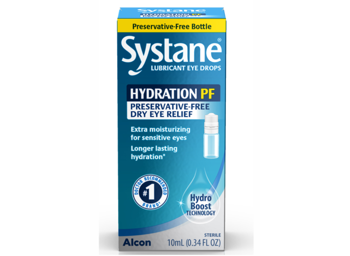 Systane Hydration PF Lubricant Eye Drops, preservative-free dry eye relief for sensitive eyes. Extra moisturizing, longer-lasting hydration with Hydro Boost Technology.