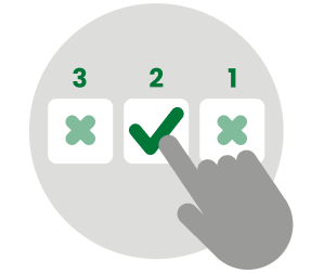 Hand selecting option be on icon with options A, B & C