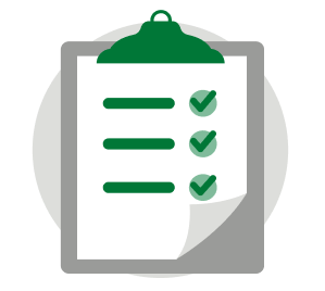 An icon of a clipboard with items checked off a list.